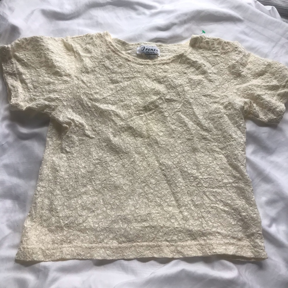 White embroidered flower top